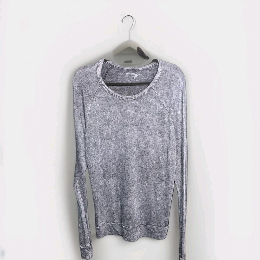 OBEY PROPAGANDA Sweater Distressed Burnout Blue Size‎ Large Women's Long Sleeve